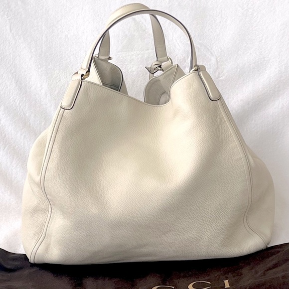 💯 Authentic Gucci Large Soho Tote Ivory Pebbled Leather GHW Tassel EUC Full Set - Picture 4 of 9
